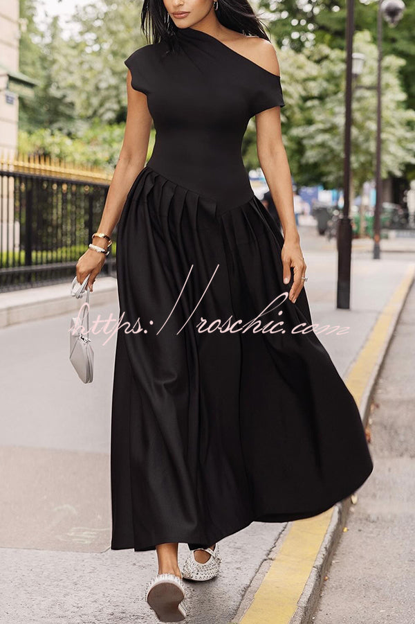 Fashionable Slope Neck Slim Fit Large Hem Maxi Dress