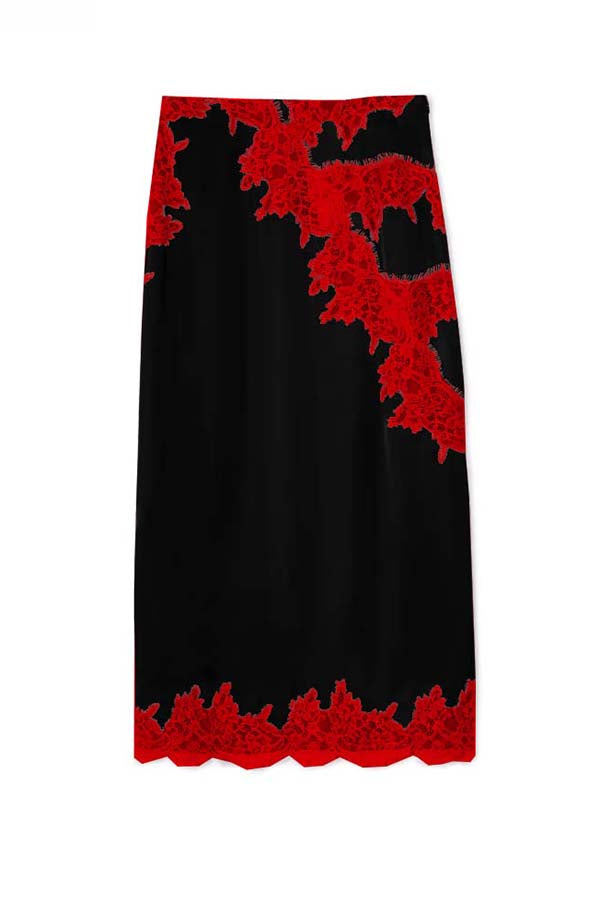 Sunday Social Contrast Color Satin Lace Trim Mid Rise Maxi Skirt (Shipped Within 24 Hours)