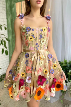 Like A Fairy Embroidery Floral Applique Prom Mini Dress