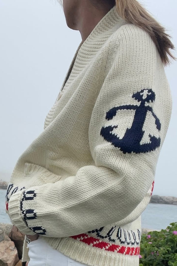 Fashion Lobster Print Casual Long Sleeve Knit Cardigan