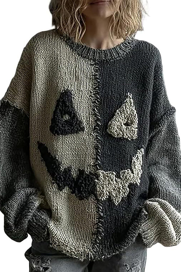 Halloween Casual Round Neck Long Sleeve Loose Knitted Sweater