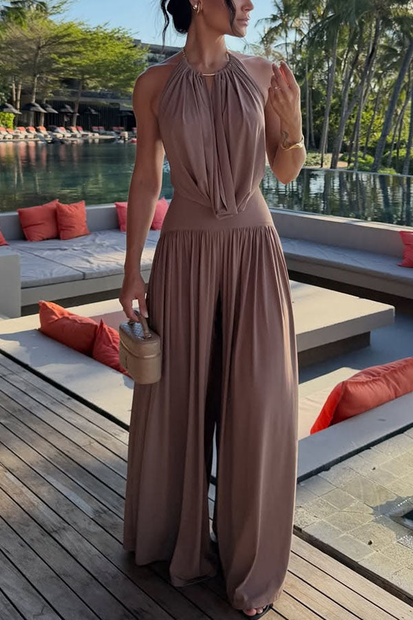 Lightweight Chic Metal Ring Drape Cowl Halter Neck Bodysuit – roschic