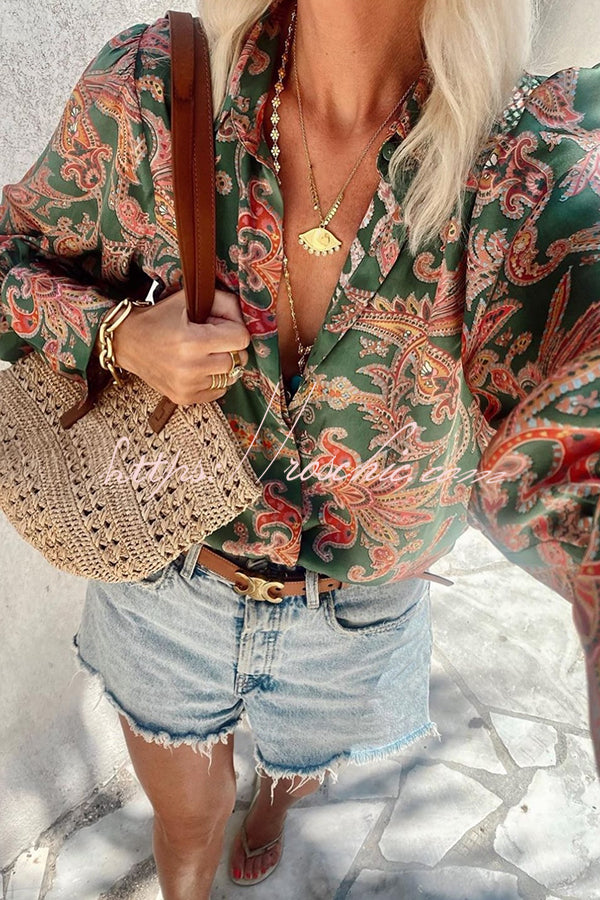 Unique Printed Loose Resort Long Sleeve Shirt