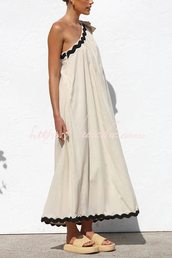 Linen Blend One Shoulder Tie Resort Maxi Dress