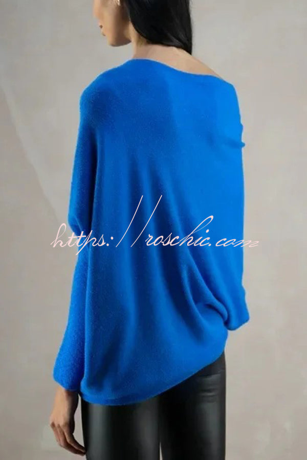 Solid Color Round Neck Long Sleeve Loose Knitted Sweater