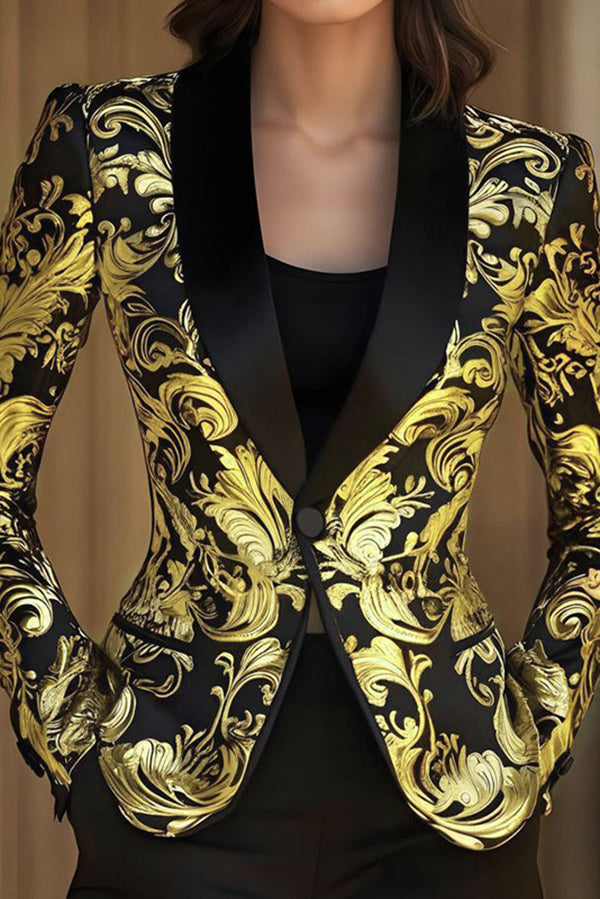 Unique Printed Lapel Long-sleeved Casual Blazer