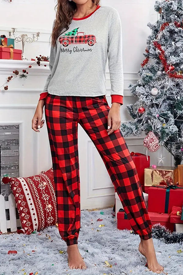 Christmas Is Calling Printed Elastic Waist Lounge Jogger Pajama Set