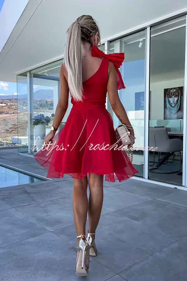 Lifetime Celebrations Tulle One Shoulder Bow Design Mini Dress