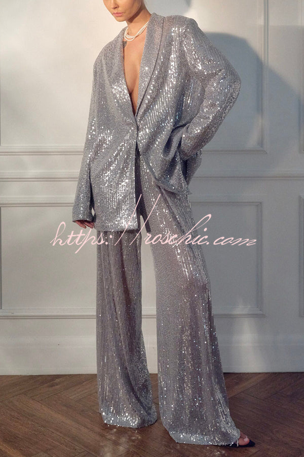 Solid Color Sequin Long Sleeve Party Blazer