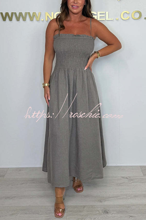 Solid Color Casual Short Jacket and Suspender Pleated Maxi Dress Set