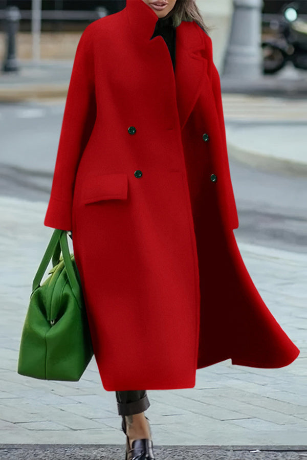 Solid Color Loose Lapel Long Sleeve Button Casual Long Coat