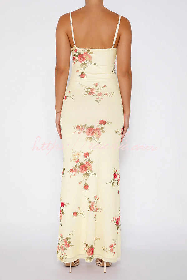 Reveling in The Unknown Floral Print Slip Stretch Maxi Dress