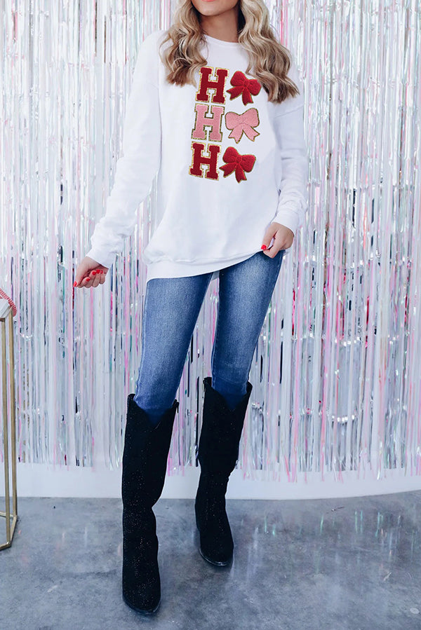 Christmas Letter Bow Loose Casual Long-sleeved Sweatshirt