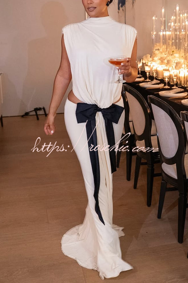 Sexy Open Back Bow Embellished Elegant Fishtail Maxi Dress