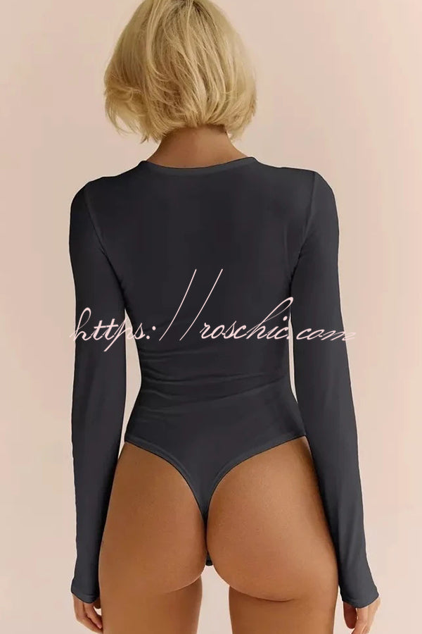 Solid Color Round Neck Long Sleeve Slim Fit Rompers