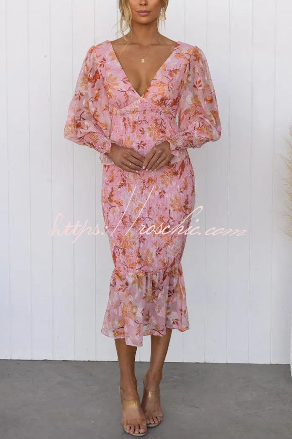 Garden Gathering Floral Smocked Waist Midi Dress  roschic