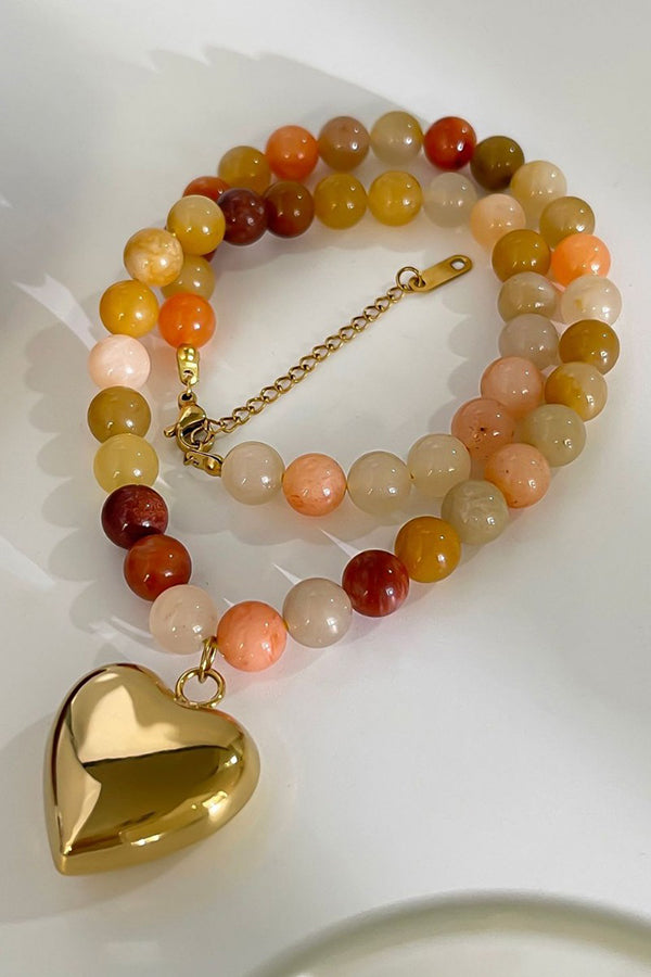 Multicolor Mixed Beaded Heart Pendant Necklace