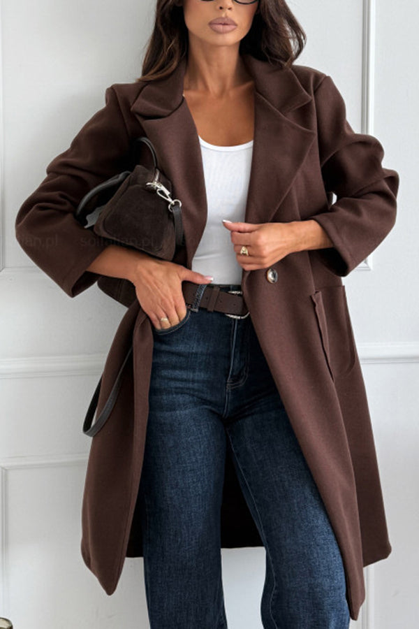 Solid Color Long-sleeved Single-breasted Woolen Mid-length Coat