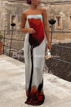 Seasonal Blooms Abstract Tulip Print Slip H-line Vacation Maxi Dress