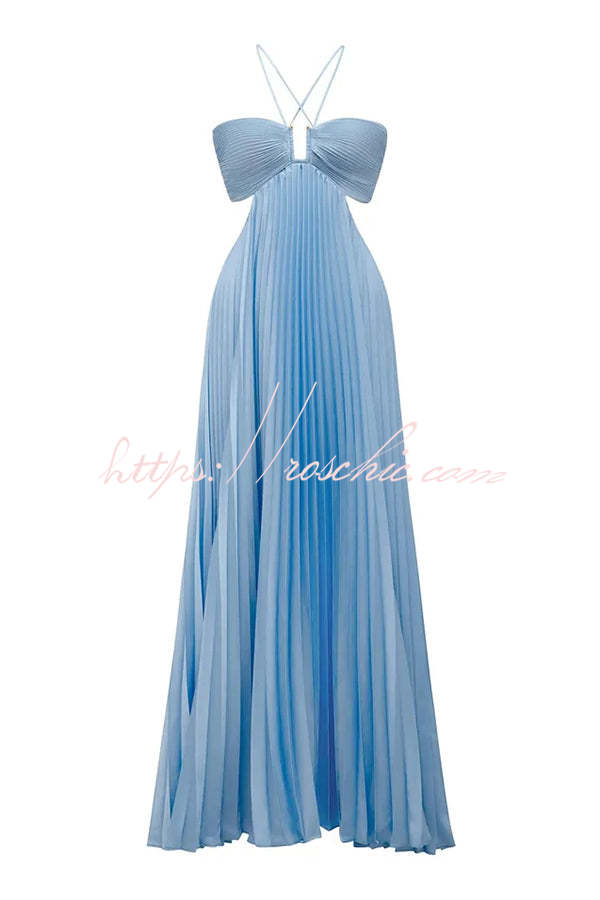 Caught Your Eye Satin Pleated Cross Straps Cutout Flowing Maxi Dress –  roschic