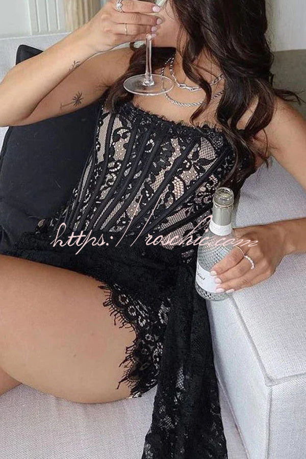 Amazing Lace Mesh Off Shoulder Slightly See Through Slim Fit Mini Dress