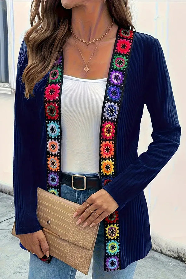 Bohemian Style Floral Edge Long Sleeve Casual Knitted Cardigan