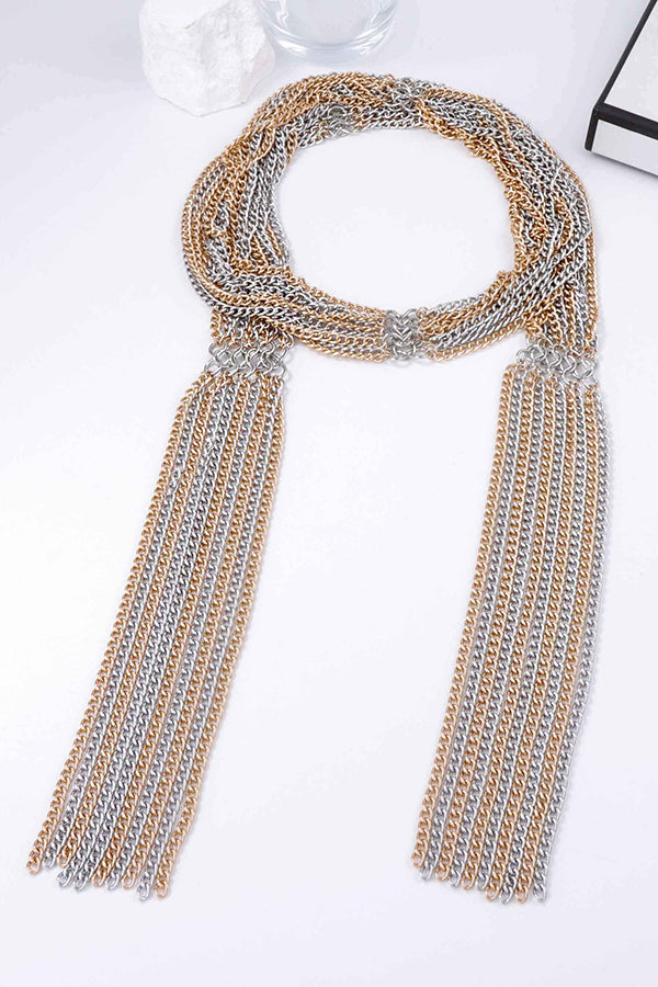 Exaggerated Layered Metal Chain Scarf