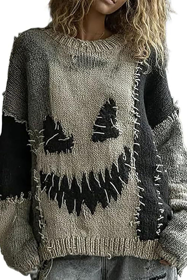 Halloween Casual Round Neck Long Sleeve Loose Knitted Sweater