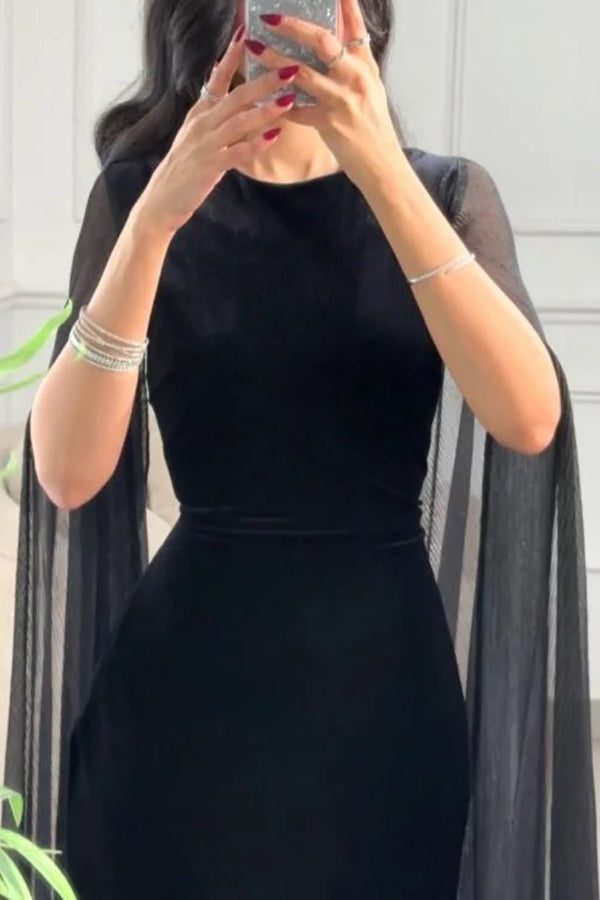 Solid Color Velvet Elegant Ribbon Long Sleeve Slim Maxi Dress