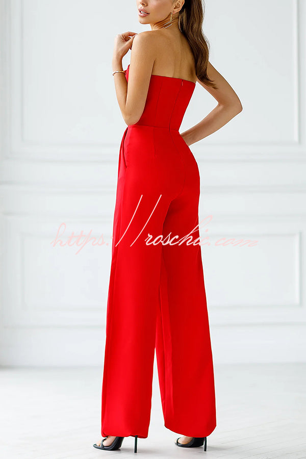 Tuxedo-style Off Shoulder Pocket Wide Leg Formal Jumpsuit