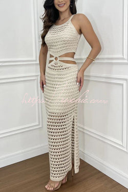 Stunning Gaze Knit Texture Ring Side Waist Cutout Stretch Maxi Dress