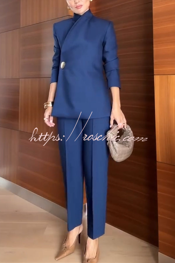 Exquisite and Fashionable Stand Lapel Neck Metal Button Long Sleeve Blazer