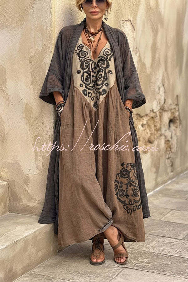 Boho Embroidered Maxi Dress & Cardigan Two-Piece Set – roschic