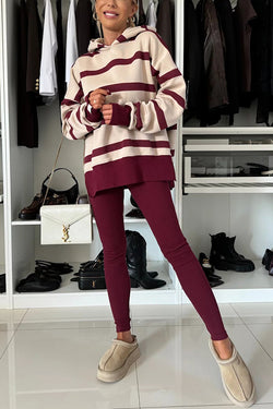 Fashion Loose Casual Hooded Long Sleeve Sweatshirt and Elastic Waist Leggings Set