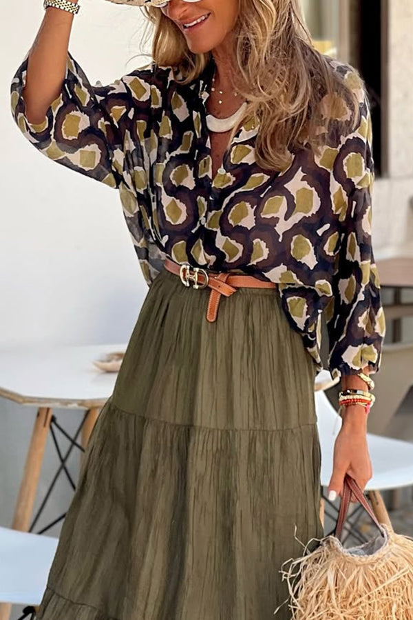 Unique Printed Lapel Button-down Loose Casual Shirt