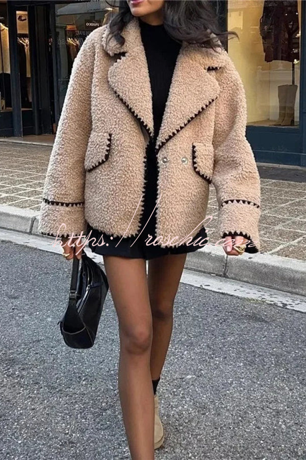 Lamb Wool Casual Lapel Loose Pocket Coat