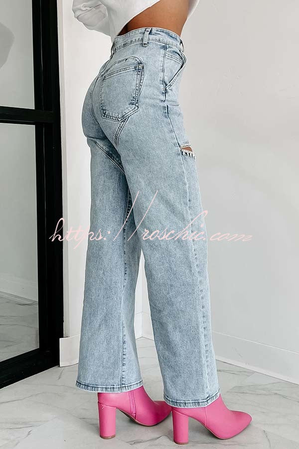 Blowing Your Mind Slit-Front Wide Leg Pocket Rhinestone Jeans