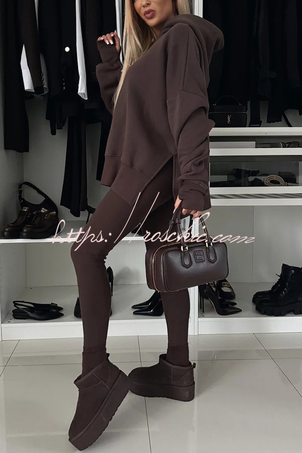 Fashion Loose Casual Hooded Long Sleeve Sweatshirt and Elastic Waist Leggings Set