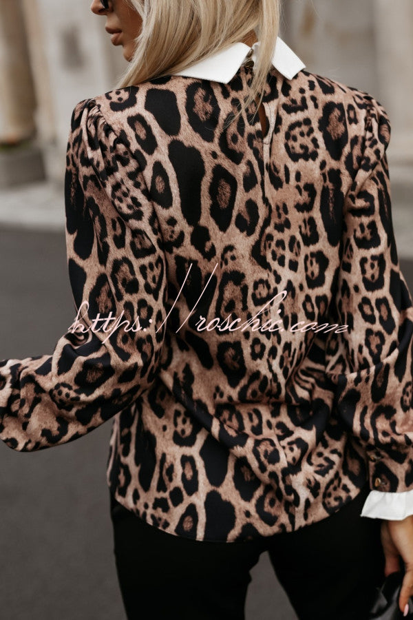 Leopard Print Lapel Long Sleeve Casual Shirt