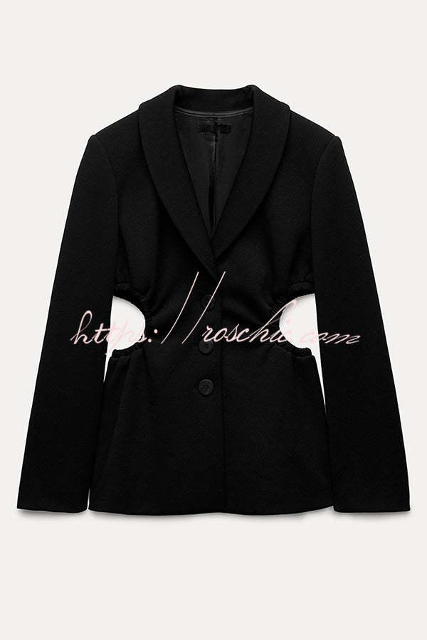 Hipster Boss Solid Color Hollow Side Waist Lapel Long Sleeve Blazer