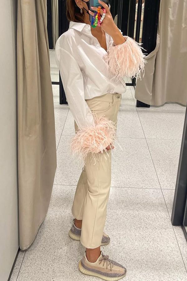 Fashionable Feather Long-sleeved Casual Loose Shirt