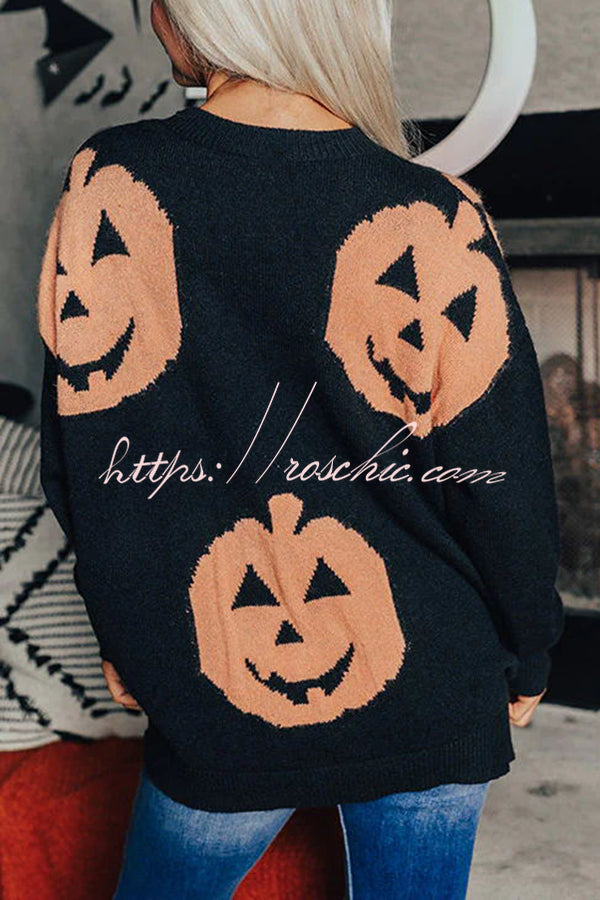 Hey Pumpkin Knit Loose Pullover Halloween Sweater
