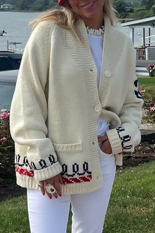 Fashion Lobster Print Casual Long Sleeve Knit Cardigan