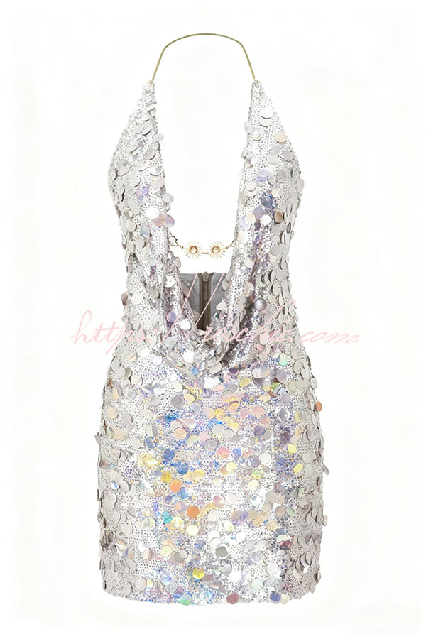 Sexy Halter Neck Sequined Open Back Mini Dress