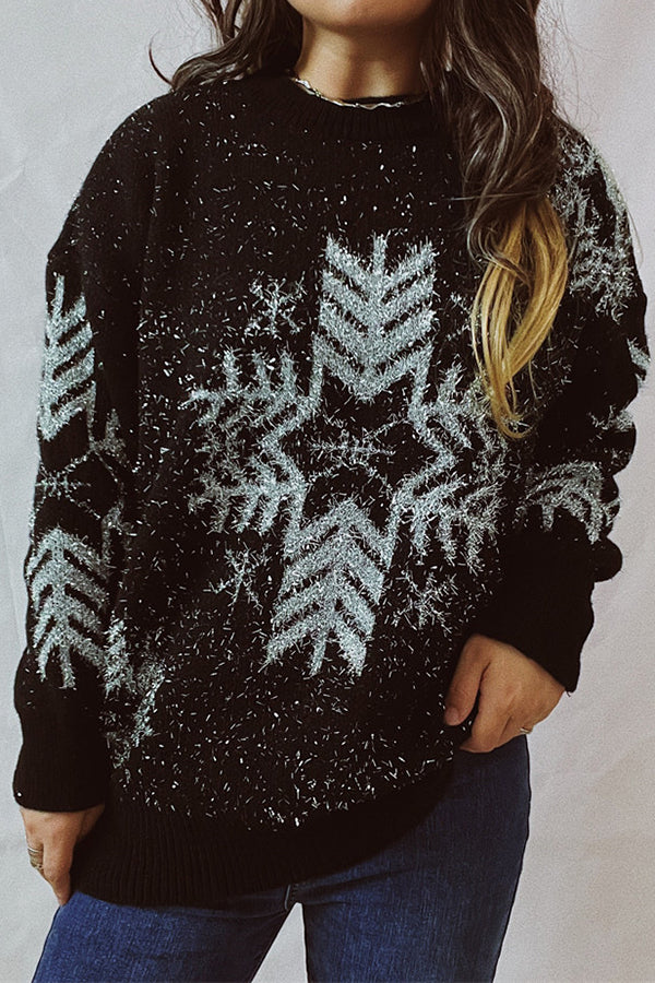 Christmas Pattern Knitted Crew Neck Long Sleeved Sweater