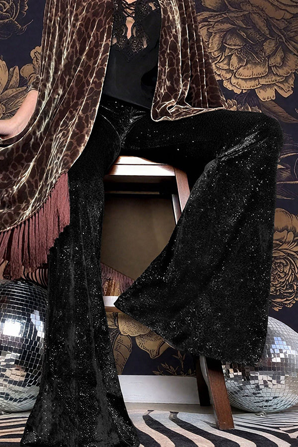 Stylish Velvet High-waisted Draped Casual Flared Pants