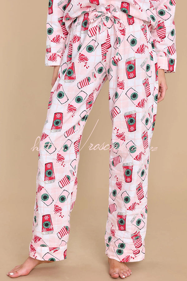 Need The Caffeine Print Elastic Waist Pocketed Dust Pajama Set