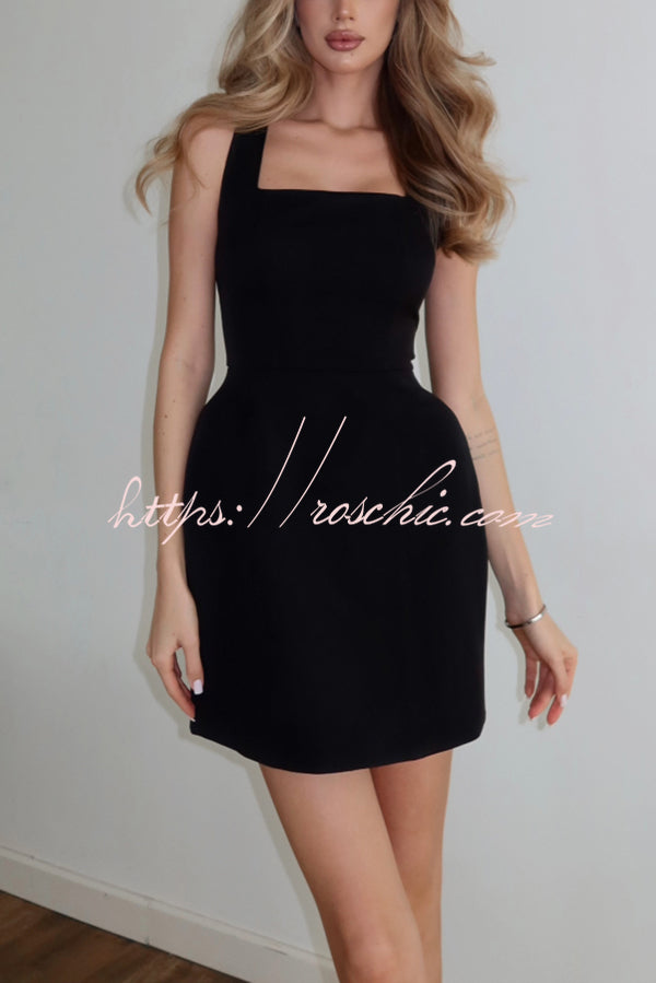 Solid Color Shawl and Square Neck Sleeveless Fitted Mini Dress Two-piece Set