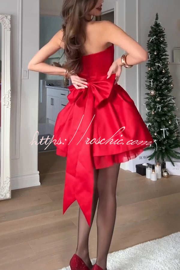 Stylish Sleeveless Off-shoulder Elegant Large Bow Mini Dress