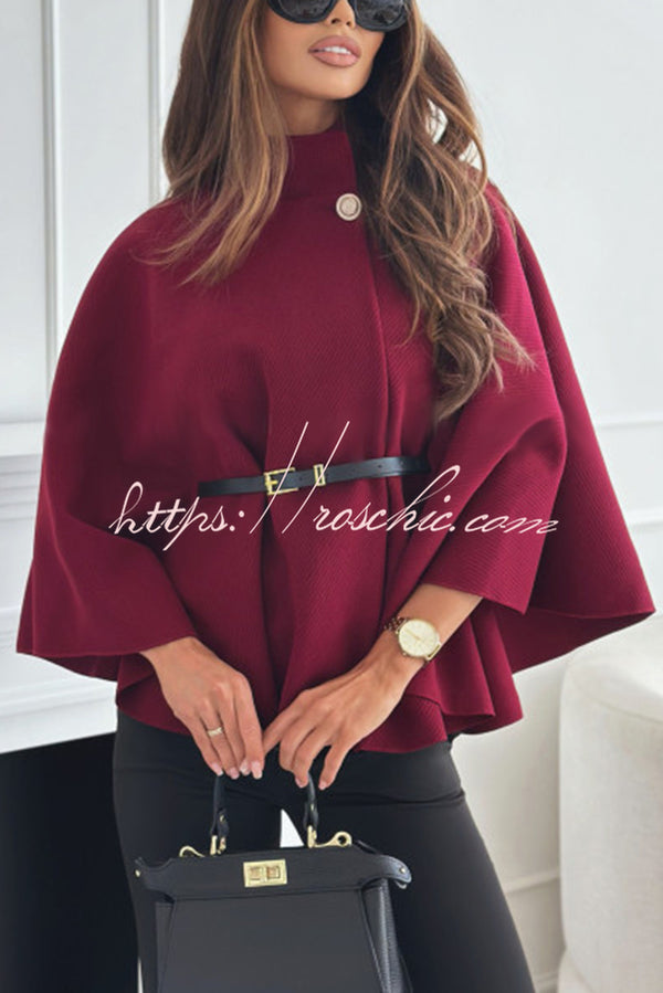 Elegant Moment Woolen Button Turtleneck Belted Oversized Cape